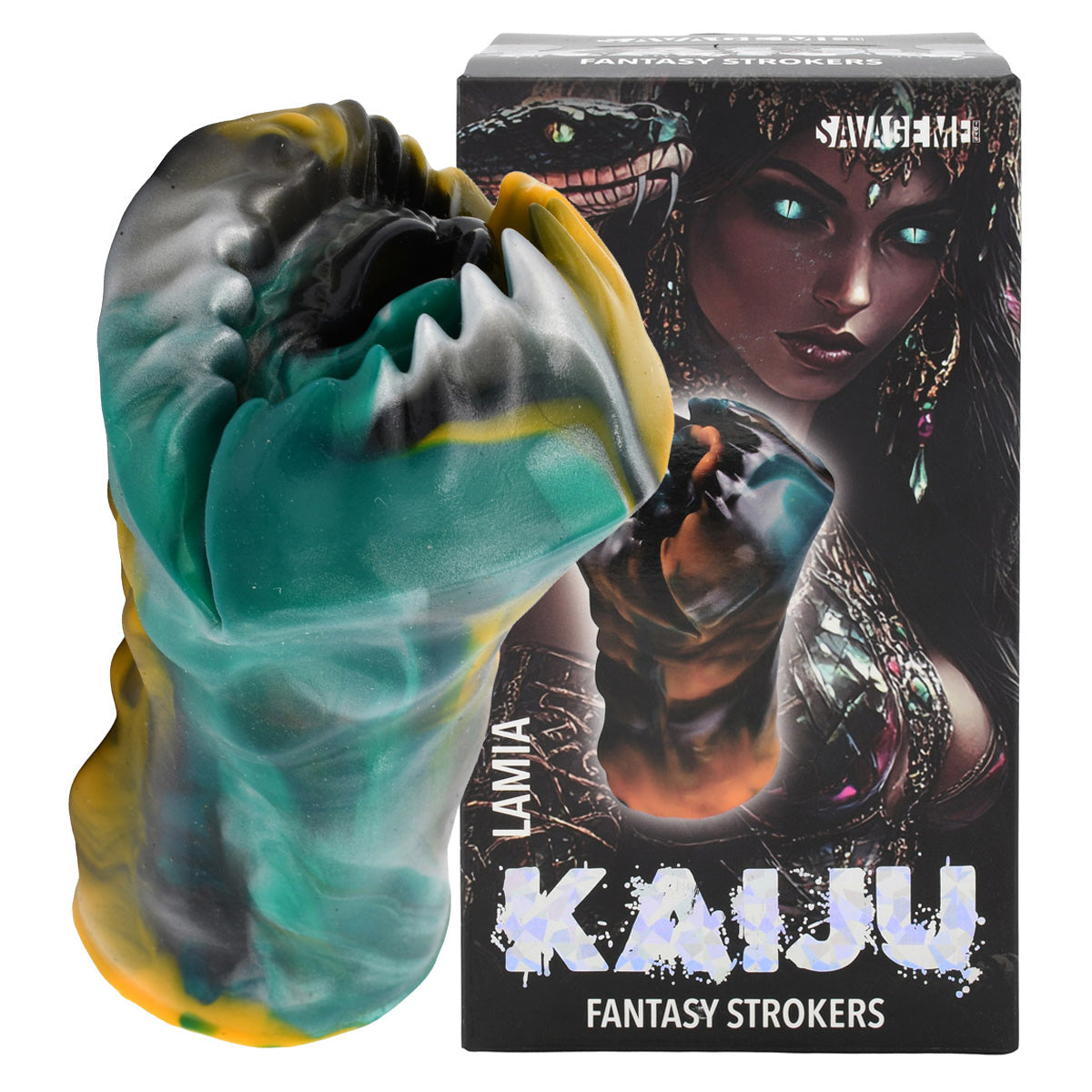 SavageMe Toys Kaiju Lamia fantasy adult stroker with detailed textured interior and realistic design, shown in black color.